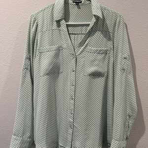 Express button down long sleeve qtr sleeve polka dot blouse